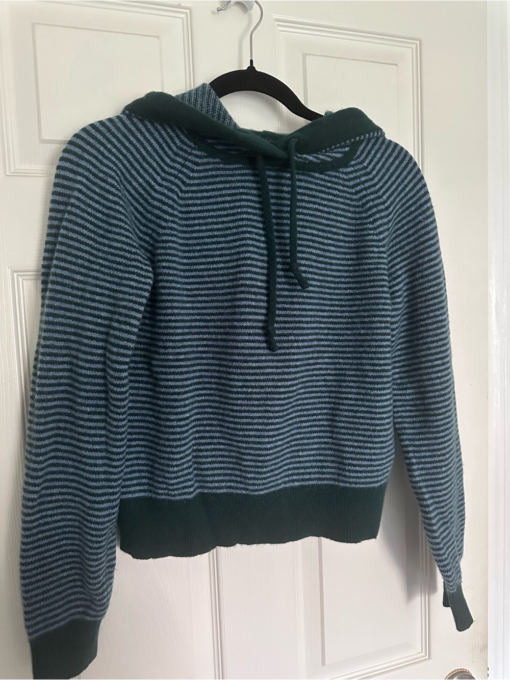 Patagonia Striped Teal and Dark Green Hooded Sweater